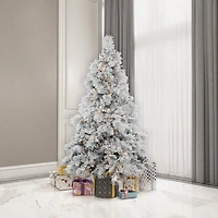 6.5ft. Pre-Lit Flocked Alberta Artificial Christmas Tree, Pure White LED Lights