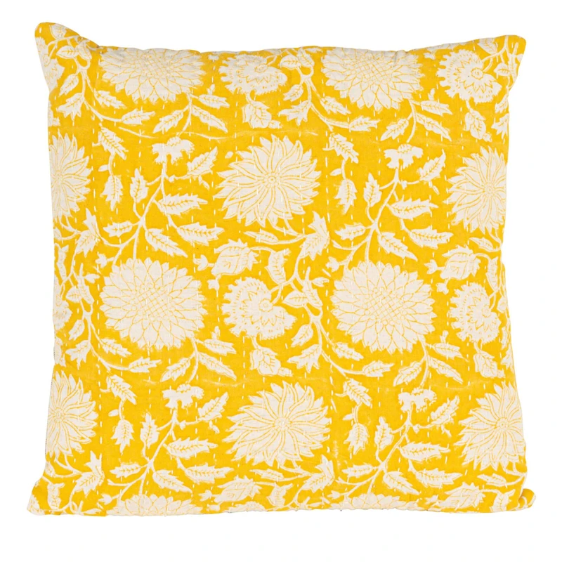 Hello Honey® 16" Yellow & White Floral Bock Print Accent Pillow