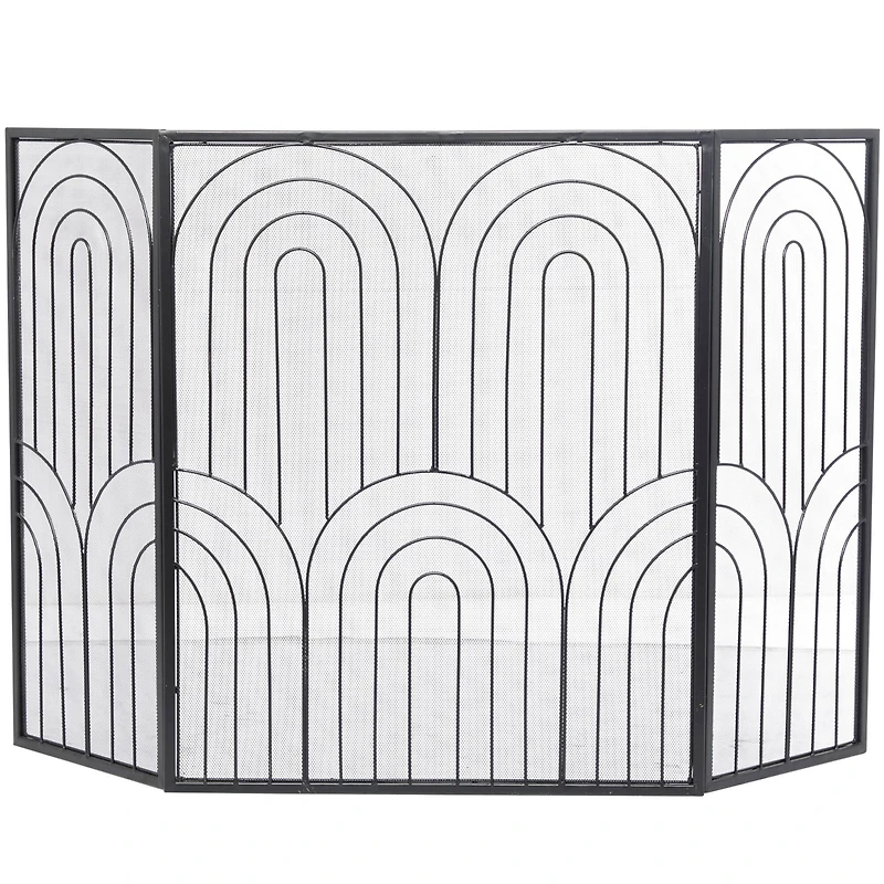 The Novogratz Black Metal Art Deco 3-Panel Fireplace Screen