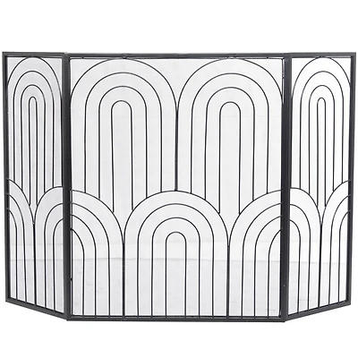 The Novogratz Black Metal Art Deco 3-Panel Fireplace Screen