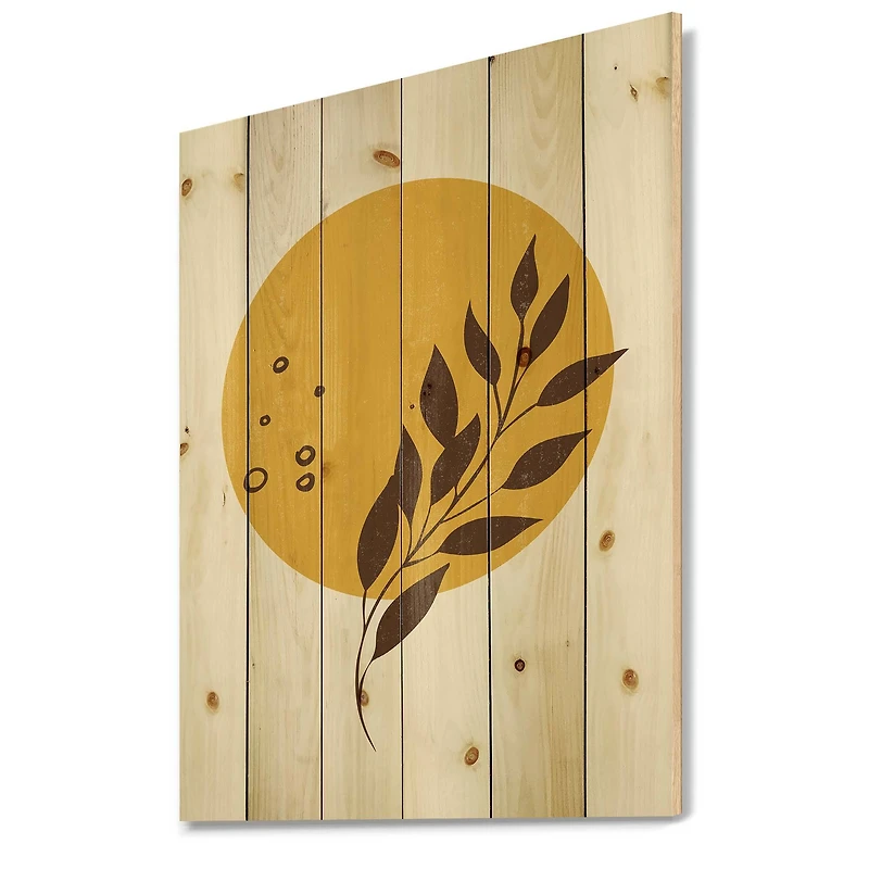 Designart - Abstract Yellow Sun and Moon With Tropical Leaf II
