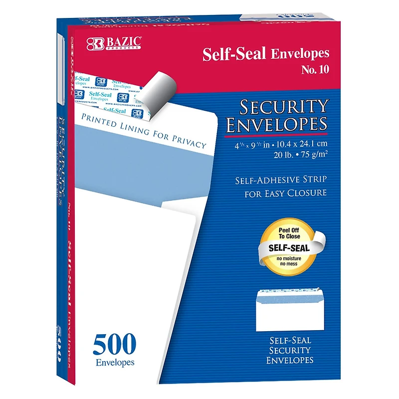 BAZIC® #10 Self-Seal Security Envelopes, 500ct.