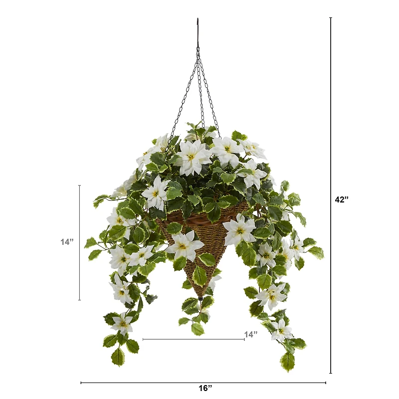 3.5ft. Real Touch Poinsettia and Variegated Holly Artificial Plant in Hanging Cone Basket
