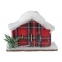 4.5" Frosted & Glittered Red & White Plaid Snow Covered Cabin Christmas Ornament