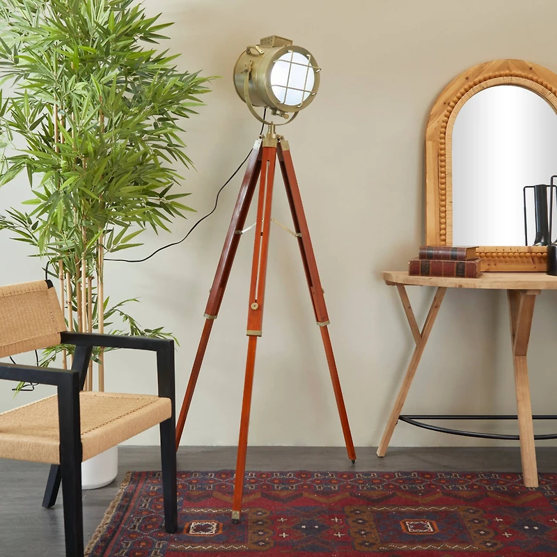 Brown Stainless Steel Spotlight Floor Lamp 31" x 31" x 68"