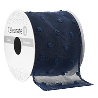 2.5" x 3yd. Wired Navy Pom Pom Dotted Crinkle Chiffon Ribbon by Celebrate It®