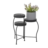 20" Metal Curved Folding 3-Tier Plant Stand with Floral & Scroll Patterns