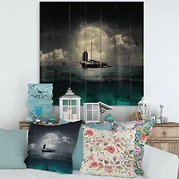 Designart - Fisher Boat On The Lake During Full Moon