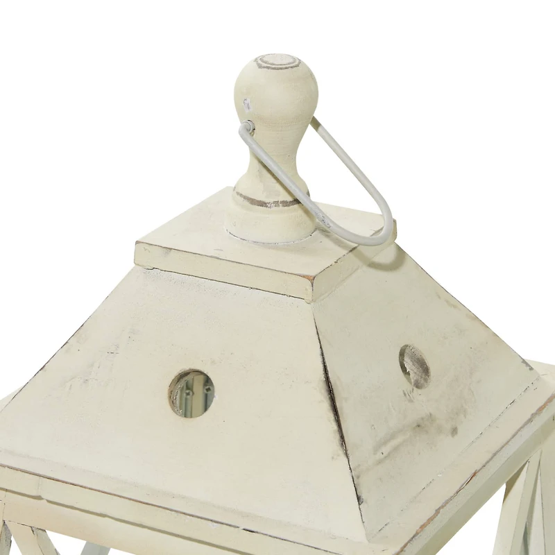 Set of 2" White Wood Coastal Lantern, 19", 12"