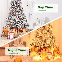 Costway 7.5ft. Pre-Lit Snow-Flocked Artificial Christmas Tree, Warm White LED Lights