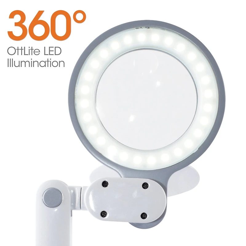 OttLite 14" Gray Space-Saving LED Magnifier Desk Lamp
