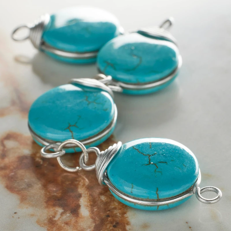 Aqua Dyed Howlite Lentil Beads, 20mm by Bead Landing™