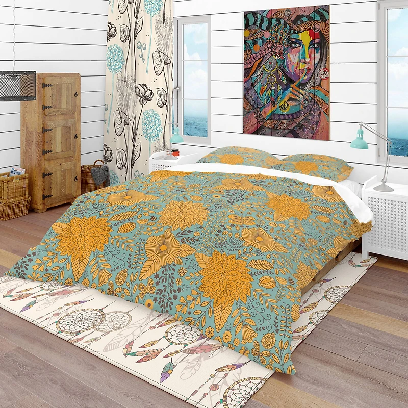 Designart 'Flower Pattern Botanic Texture' Bohemian & Eclectic Bedding Set