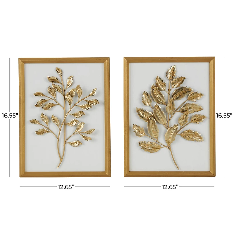 Gold Wood Leaf 3D Wall Décor with Beveled Frame Set