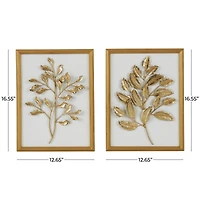 Gold Wood Leaf 3D Wall Décor with Beveled Frame Set