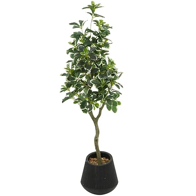 49" Green Faux Foliage Eucalyptus Artificial Tree With Black Porcelain Pot