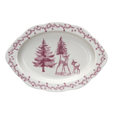 Hello Honey® 12" Pink & Cream Deer & Trees Stoneware Platter