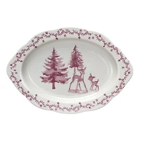 Hello Honey® 12" Pink & Cream Deer & Trees Stoneware Platter