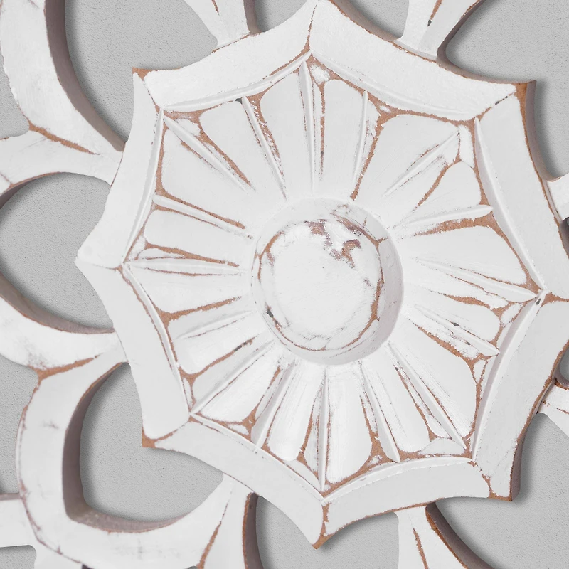 American Art Décor™ 24" Large White Traditional Hand-Carved India Wood Medallion