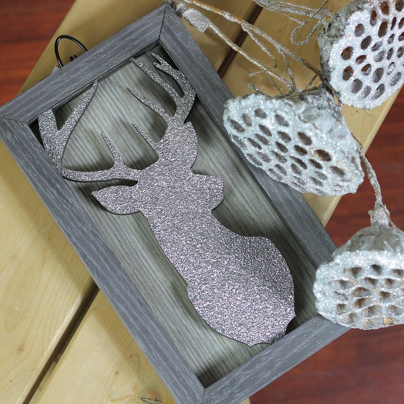 10.25" Silver Glittered Buck Silhouette Wall Box Frame