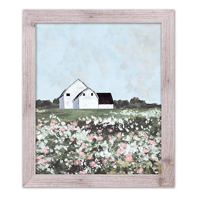 Barn Field 20" x 24" Western White Framed Print