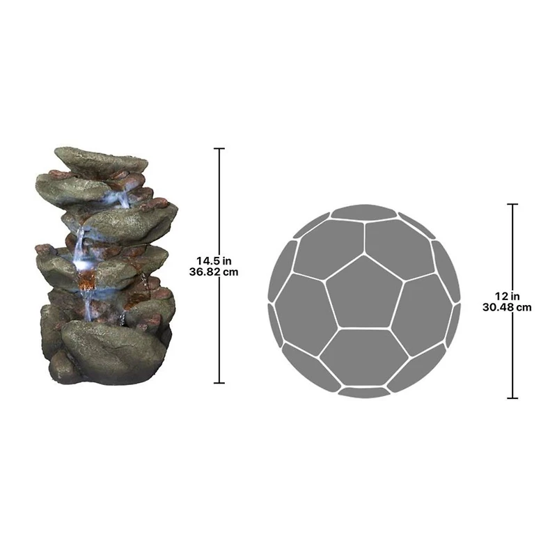 Design Toscano Rocky Range Pass Cascading Waterfall Illuminated Tabletop Fountain