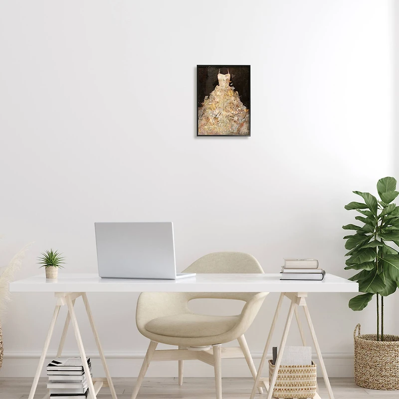 Stupell Industries Detailed Evening Gown Dress Text Collage Butterflies Framed Giclee Art