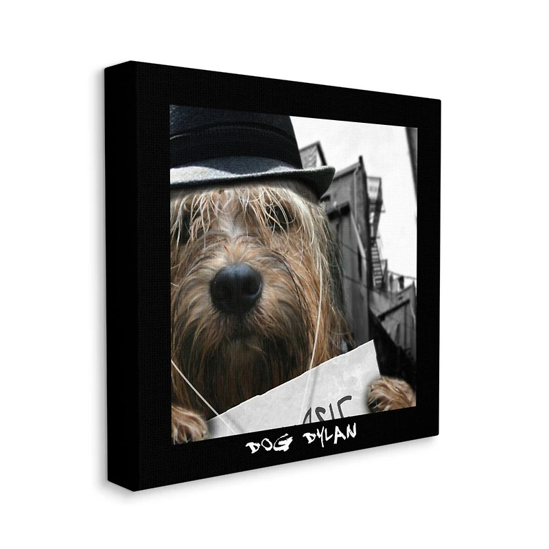 Stupell Industries Dog Dylan Funny Musician Wearing Hat Cityscape Canvas Wall Art