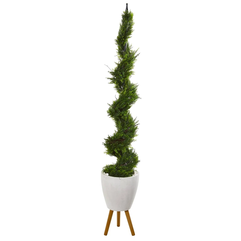 6.2ft. Cypress Artificial Spiral Tree in White Planter with Stand