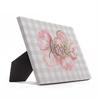 Love with Floral & Gray Plaid Tabletop Canvas Art