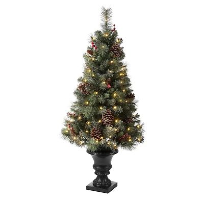 4ft. Pre-Lit Flocked Pinecones & Berries Christmas Tree with Warm White Lights
