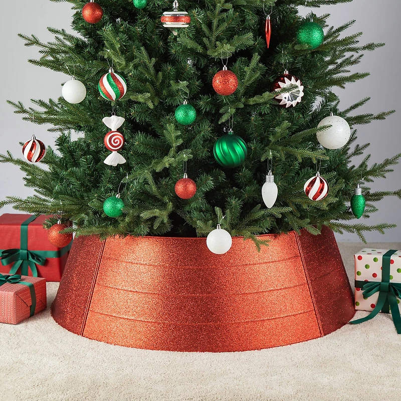 Glitzhome® 3ft. Red Glitter Metal Tree Collar