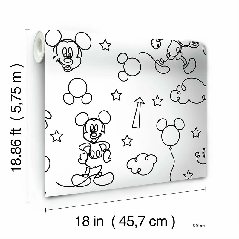 RoomMates Disney Mickey Mouse Line Art Peel & Stick Wallpaper