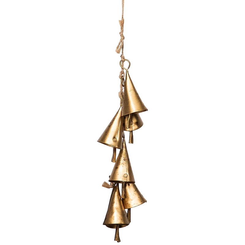 17" Hanging Cascade of Mini Iron Christmas Cone Bells