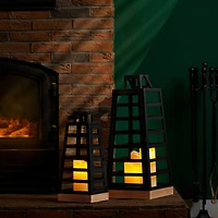 Glitzhome® Modern Trapezoid Metal & Wood Lanterns Set