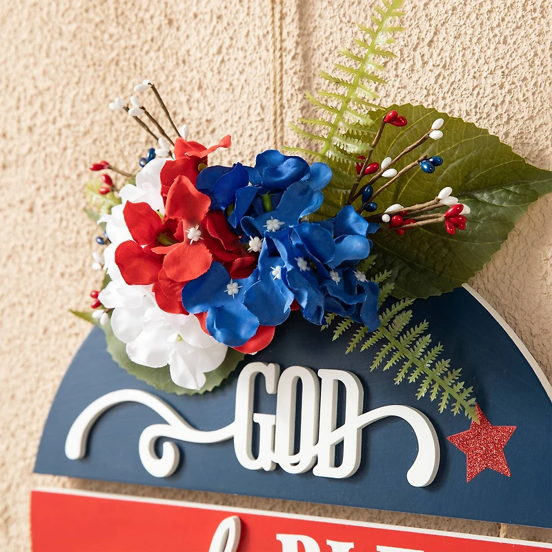 Glitzhome® 14" God Bless America Round Sign
