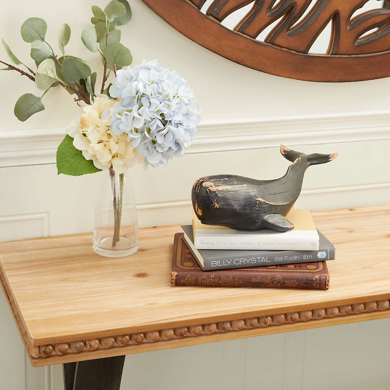 Black Polyresin Coastal Whale Sculpture, 4" x 14" x 5"