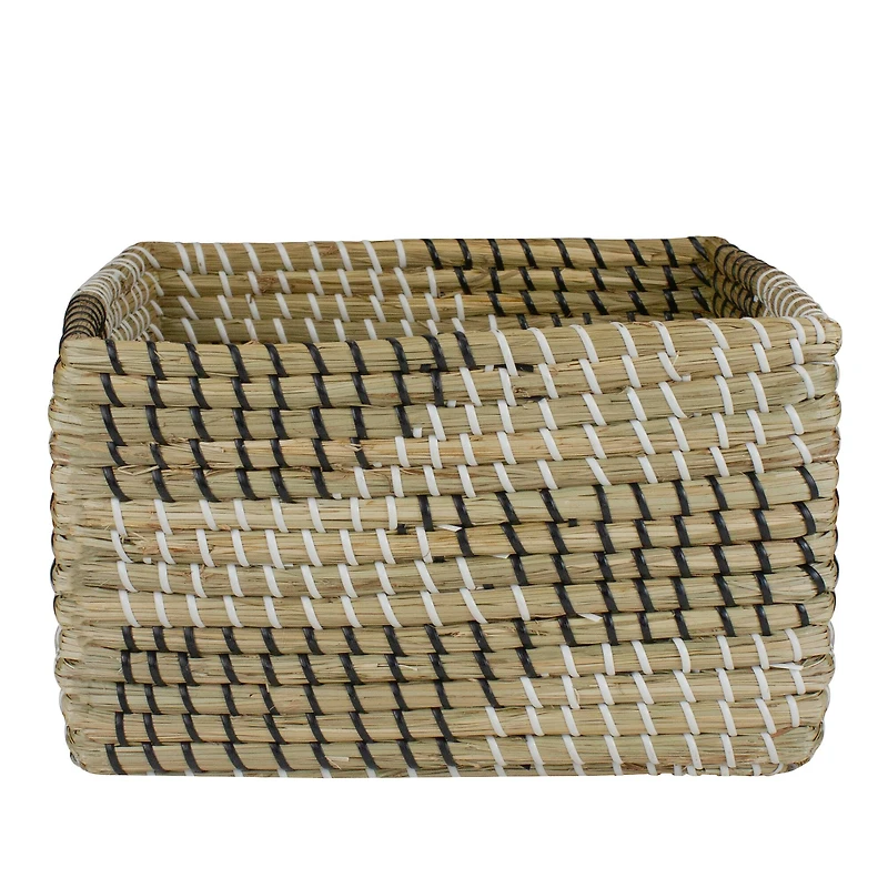 12.25" Square Woven Seagrass Basket with Black & White Accents