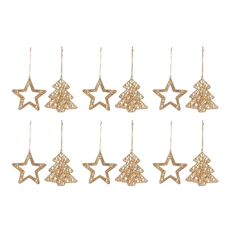 Woven Rattan Star & Tree Ornament Set