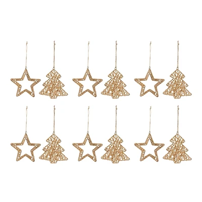 Woven Rattan Star & Tree Ornament Set