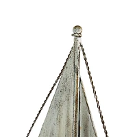 Set of 2 Blue Metal Coastal Sail Boat Sculpture, 17", 16"