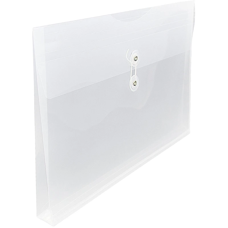 JAM Paper 9.75" x 14.5" Clear Plastic Button & String Closure Booklet Envelopes, 24ct.