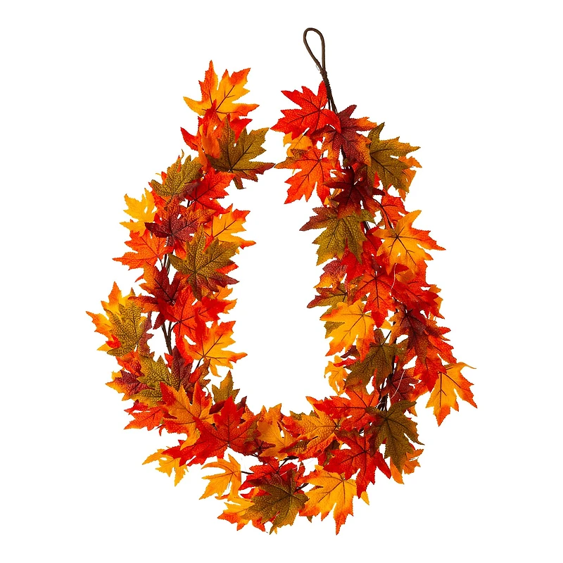Glitzhome® 6ft. Fall Lighted Maple Leaves Garland