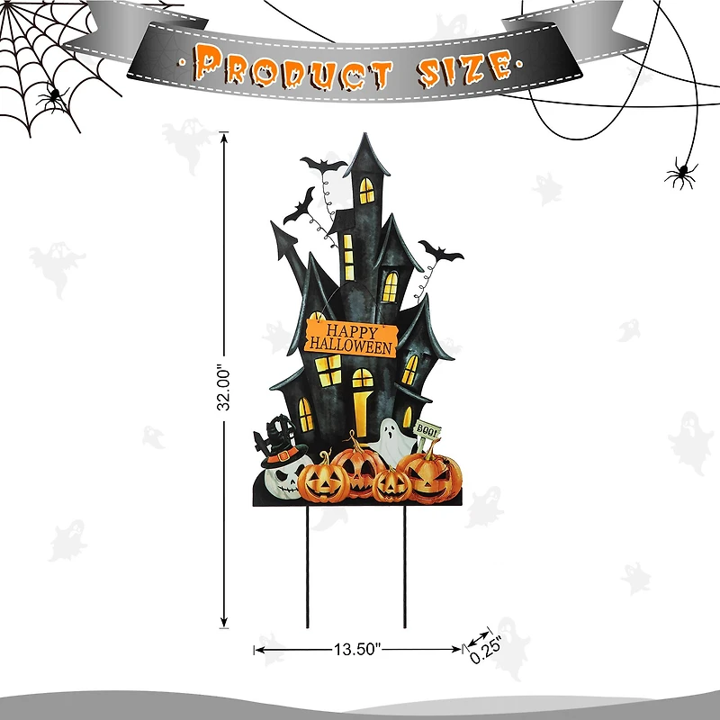 Glitzhome® 32" Halloween Metal Haunted House Yard Stake