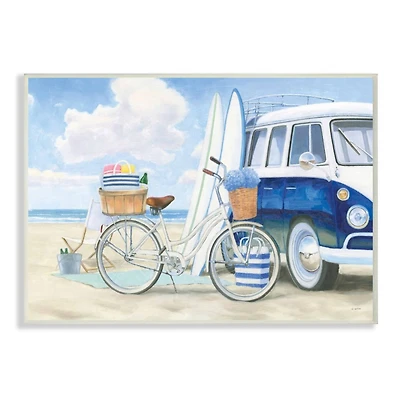 Stupell Industries Bike and Van Beach Nautical Blue White Painting Wood Wall Plaque