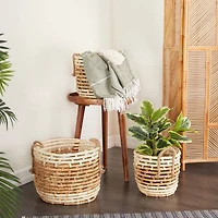 Round Beige Contemporary Sea Grass Storage Basket Set