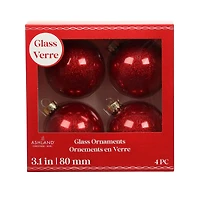 4 Pack 3" Red Glitter Glass Ball Ornaments by Ashland®