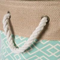 Small Aqua Burlap Diamond Round Bin