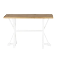 47" White Wood Living Room Console Table with Angled Legs & Brown Tabletop