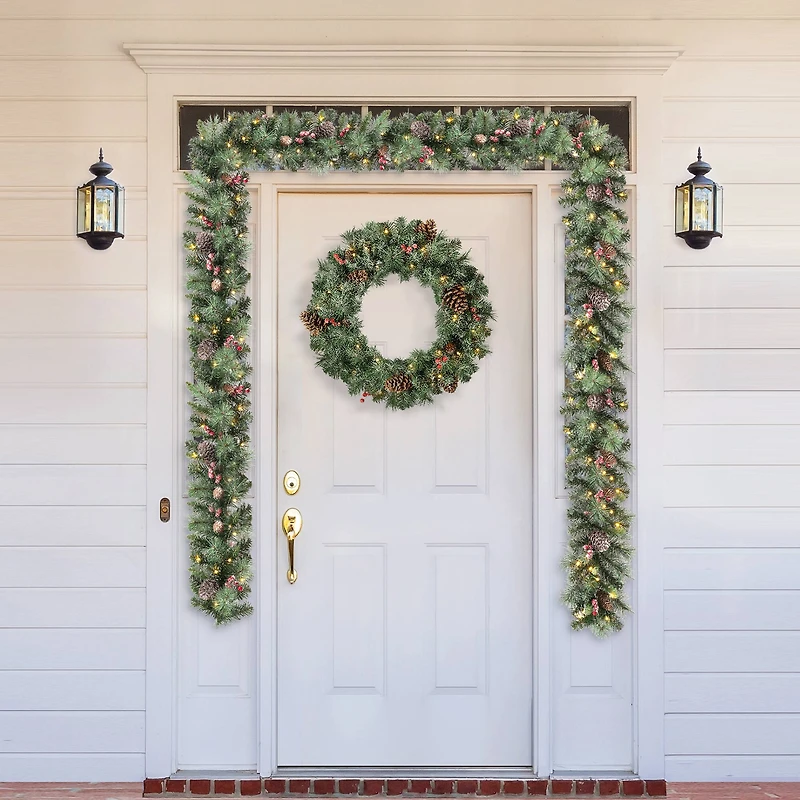 Glitzhome® 6ft. Pre-Lit Glittered Pinecones & Berries Christmas Garland, 2ct.